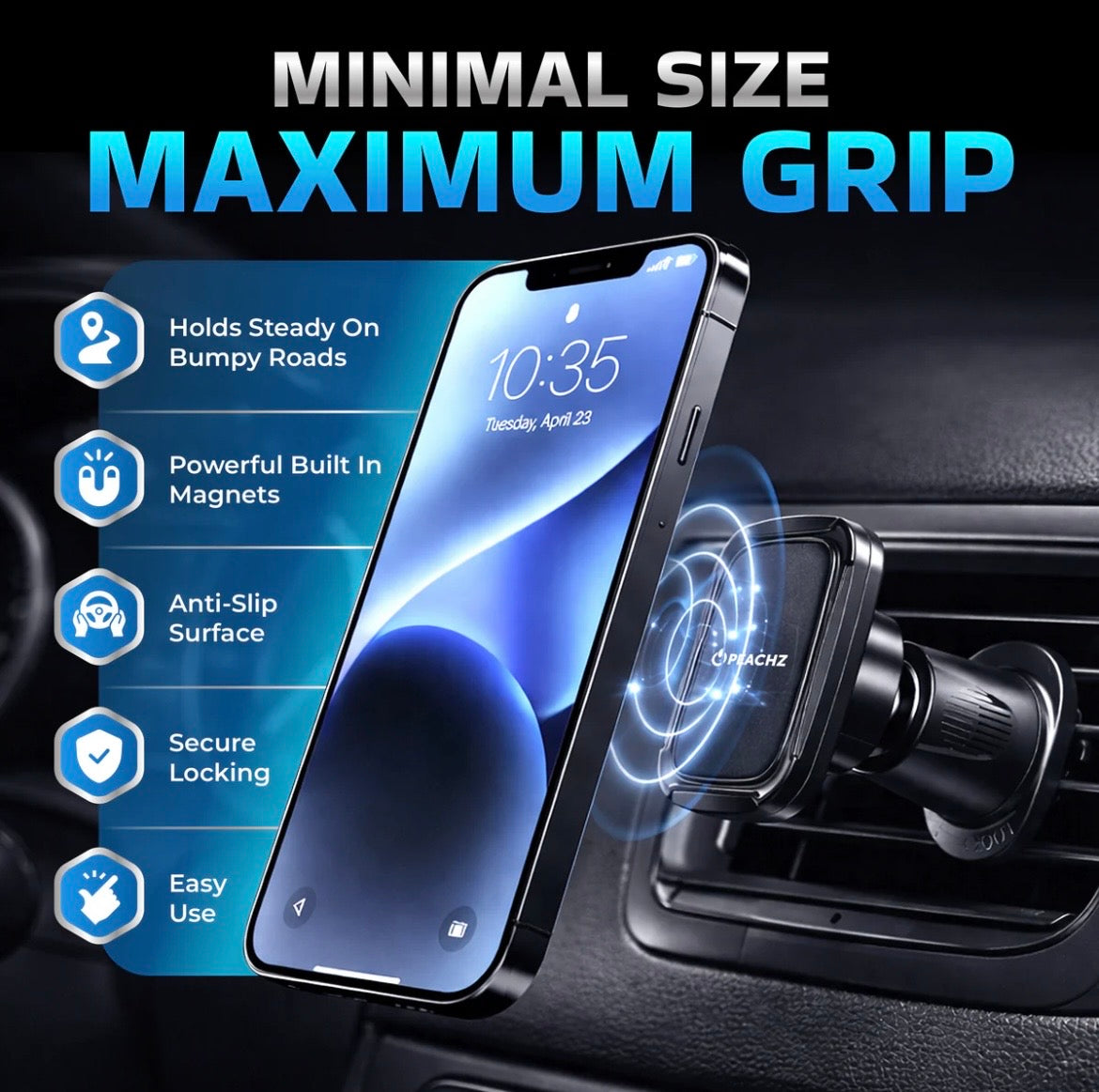 Magnetic Car Phone Holder - Dashboard & Vent Mount
