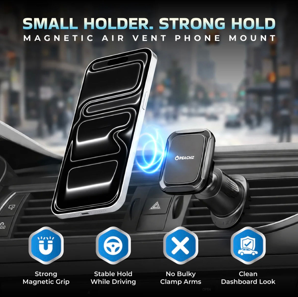 Magnetic Car Phone Holder - Dashboard & Vent Mount