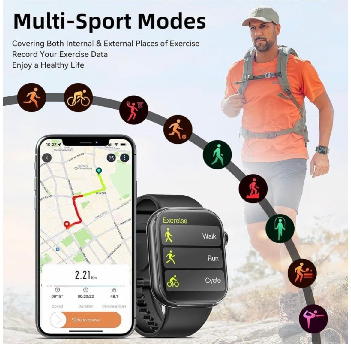 Sport Smartwatch with Fitness Tracker & Call Function - Waterproof