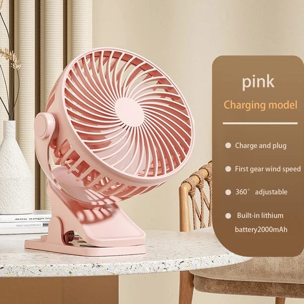 Rechargeable Clip-On Desk Fan - 3 Speed, USB Powered