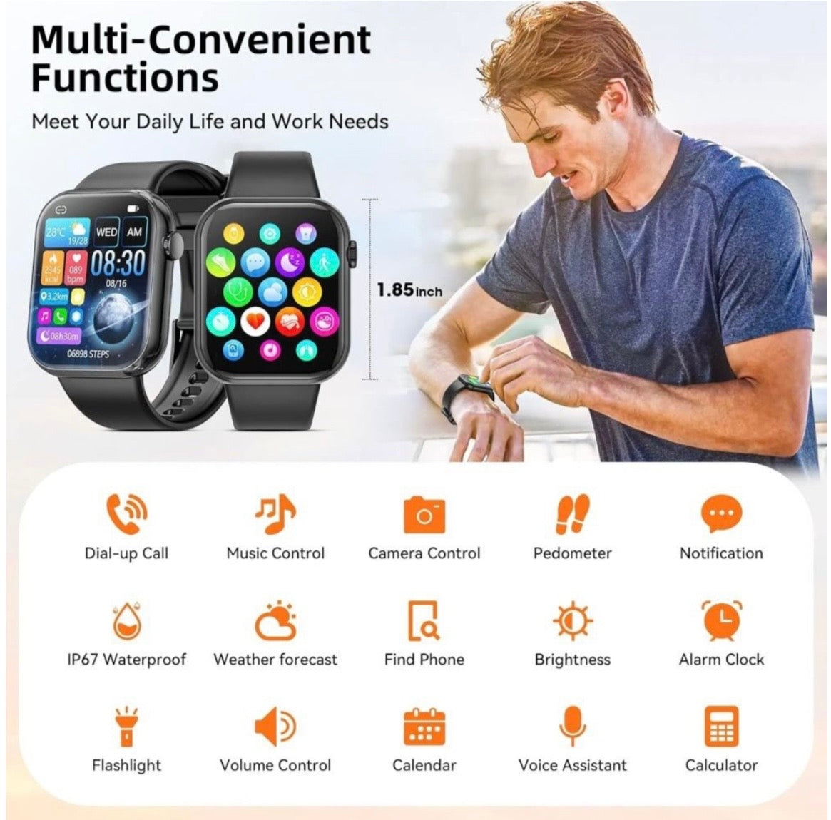 Sport Smartwatch with Fitness Tracker & Call Function - Waterproof
