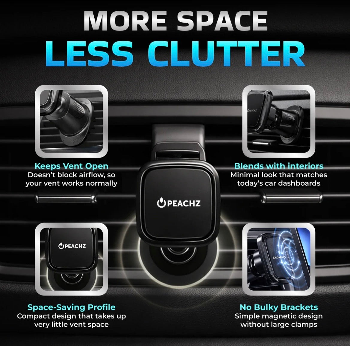 Magnetic Car Phone Holder - Dashboard & Vent Mount