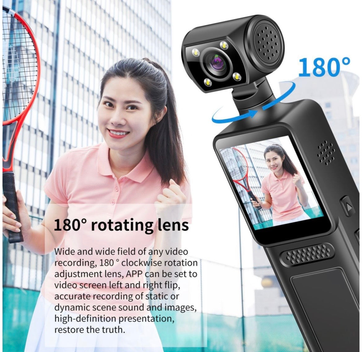 4K Handheld Action Camera with Clip-On Mount & Backpack Strap
