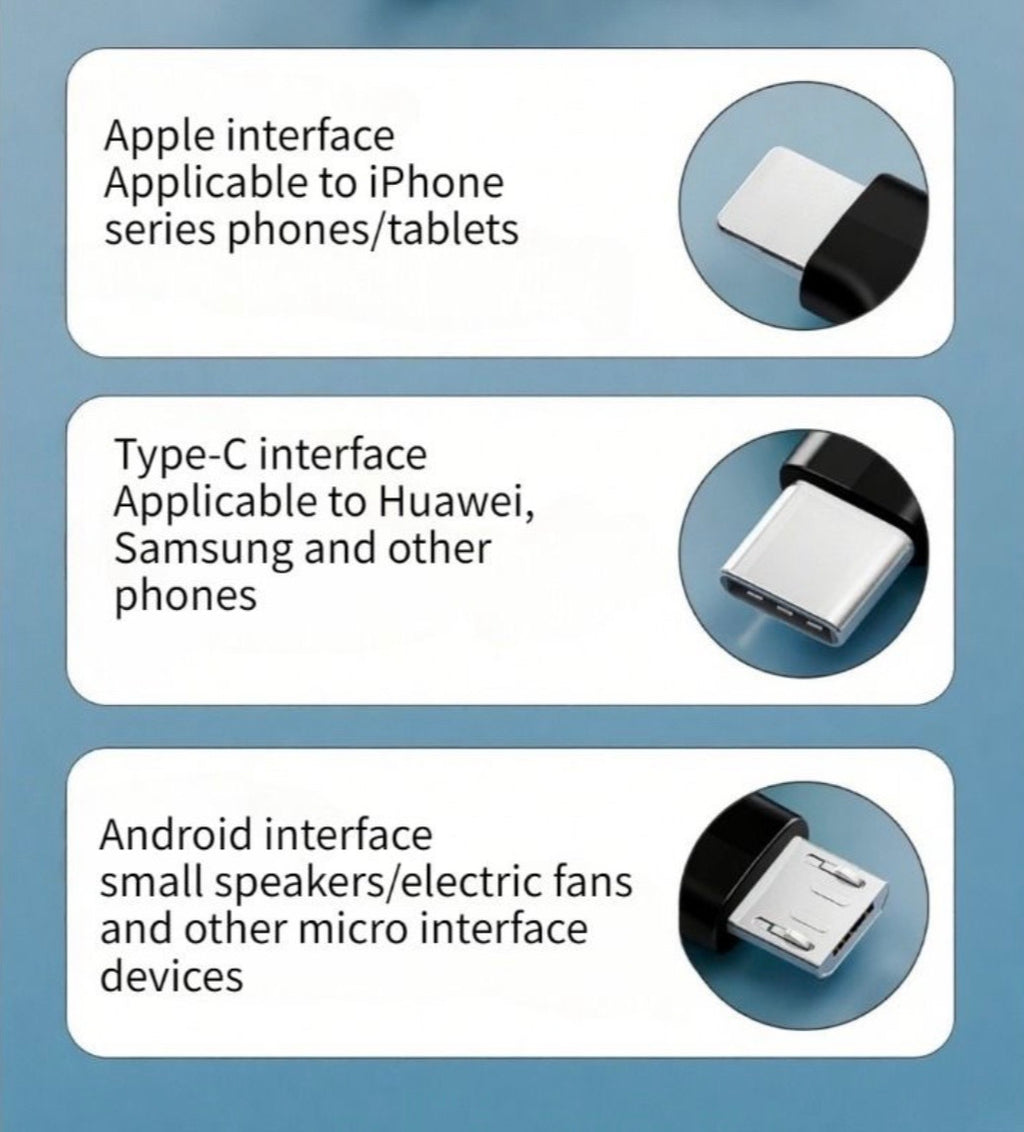 3-in-1 Retractable Charging Cable - Lightning, Type-C & Micro USB
