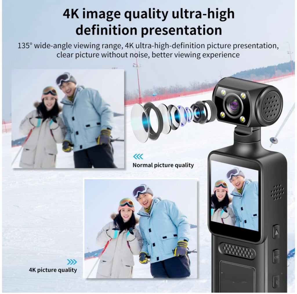 4K Handheld Action Camera with Clip-On Mount & Backpack Strap