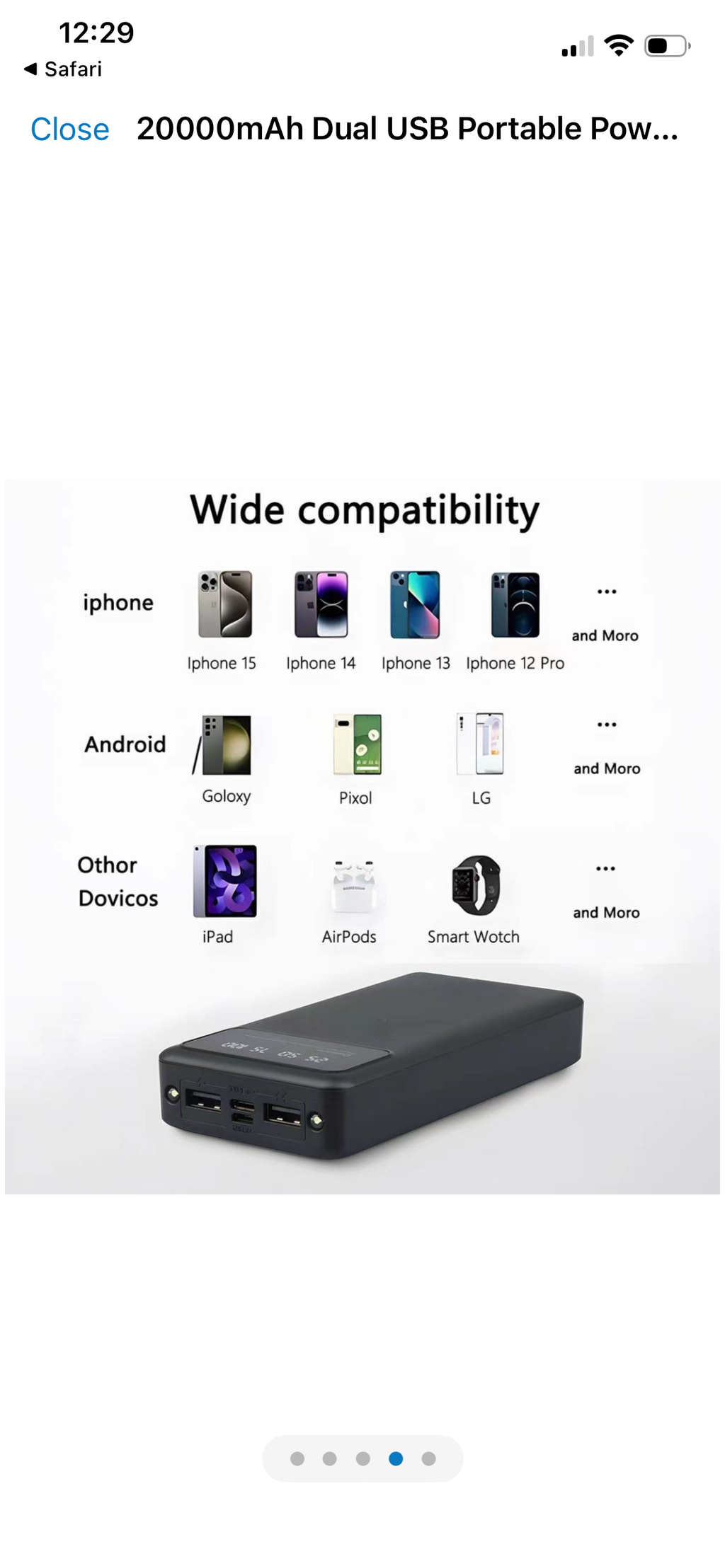 20,000mAh Portable Power Bank - Fast Charging, Dual USB