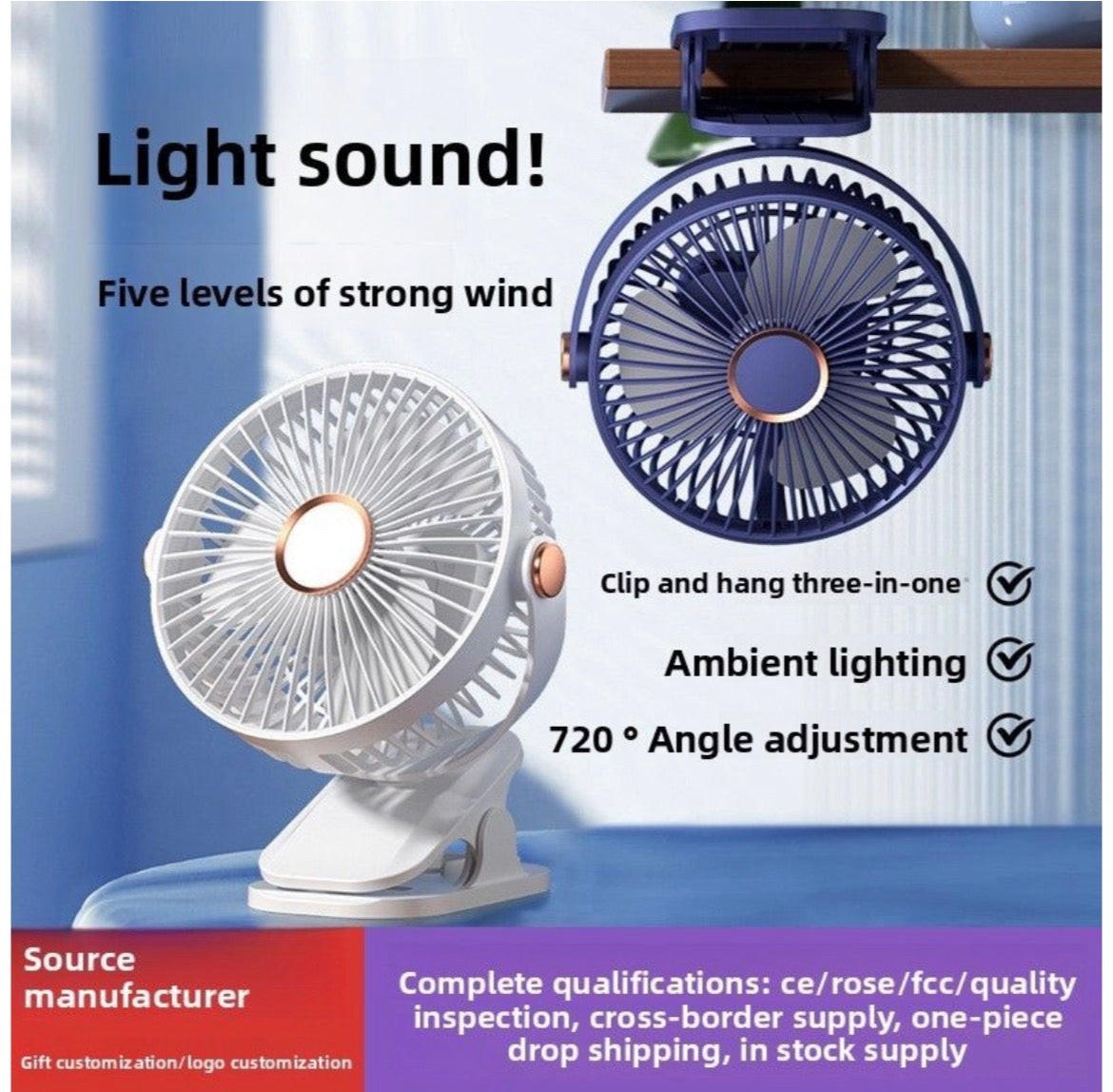Rechargeable Clip-On Desk Fan - 3 Speed, USB Powered