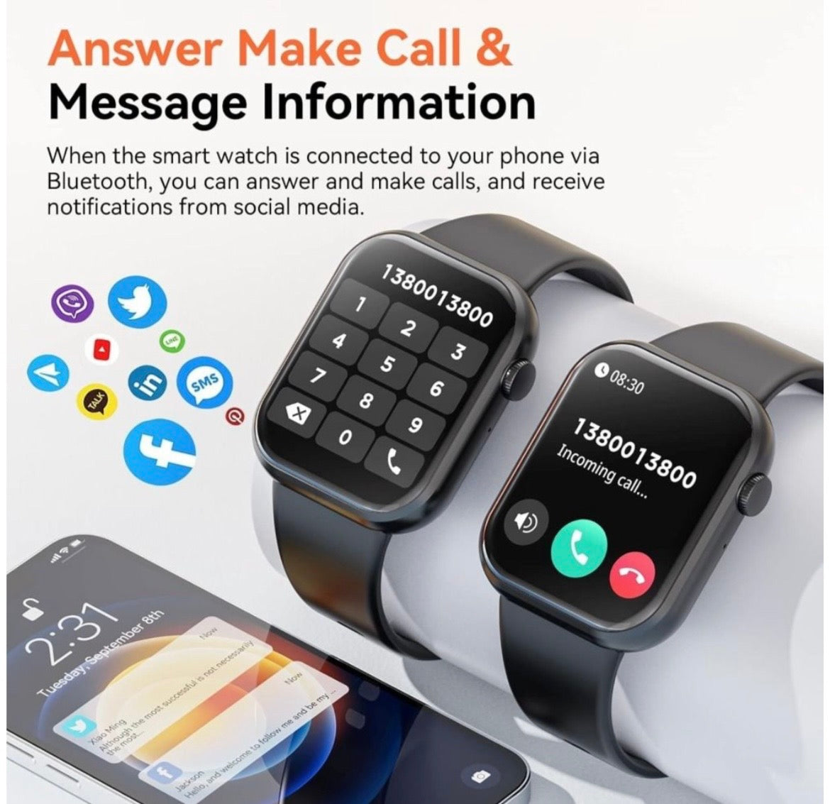 Sport Smartwatch with Fitness Tracker & Call Function - Waterproof