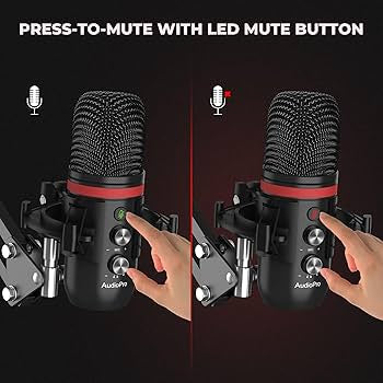 USB Condenser Microphone with Boom Arm & Pop Filter
