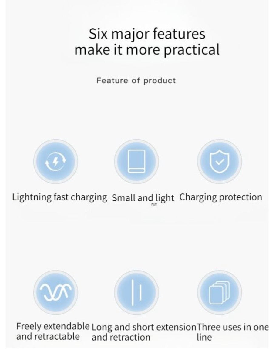 3-in-1 Retractable Charging Cable - Lightning, Type-C & Micro USB