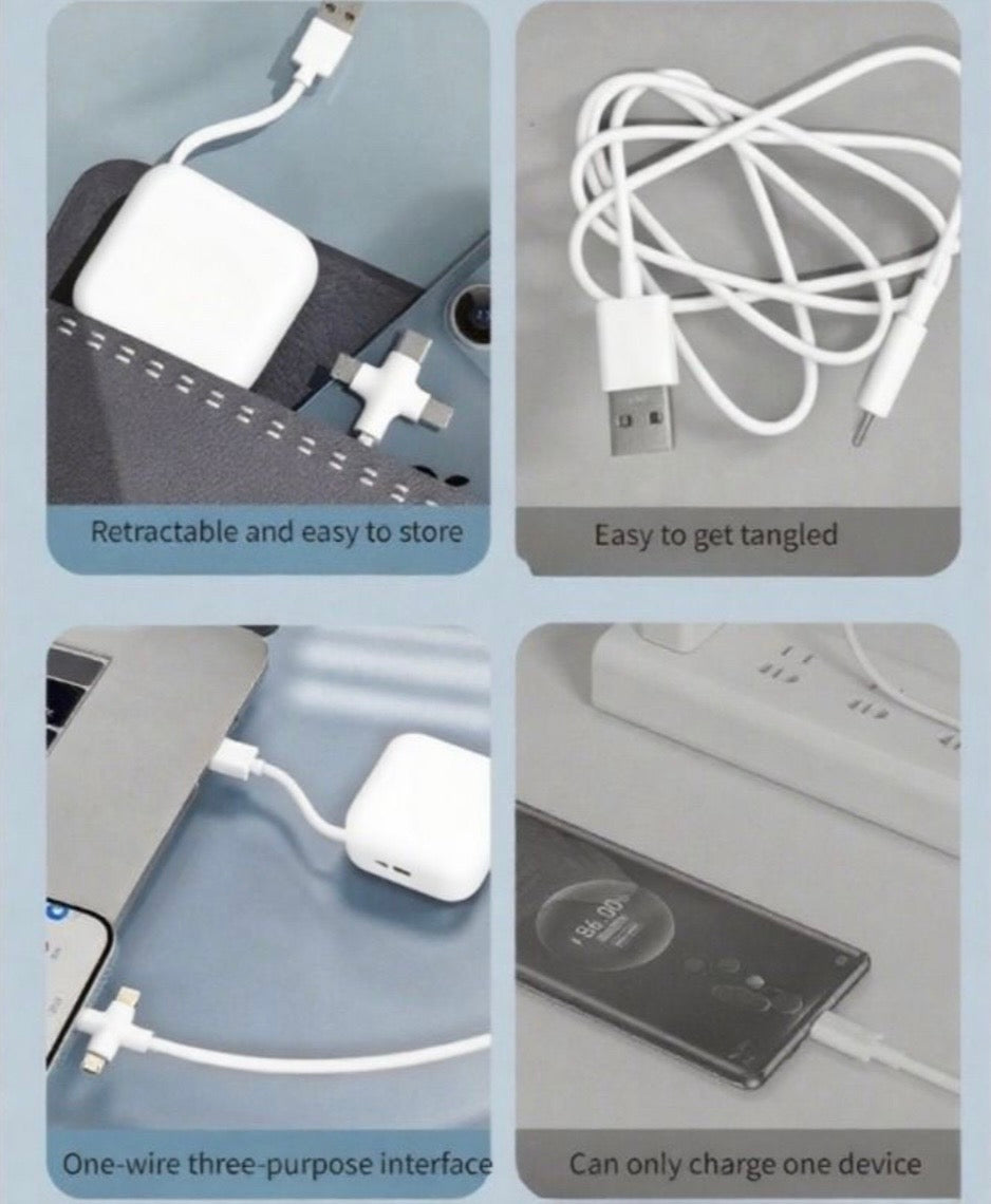 3-in-1 Retractable Charging Cable - Lightning, Type-C & Micro USB