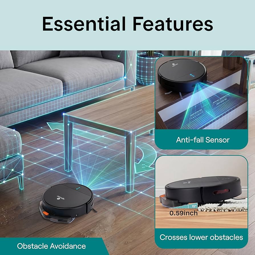 Smart Robot Vacuum &amp; Mop - 2000Pa Suction, App Control