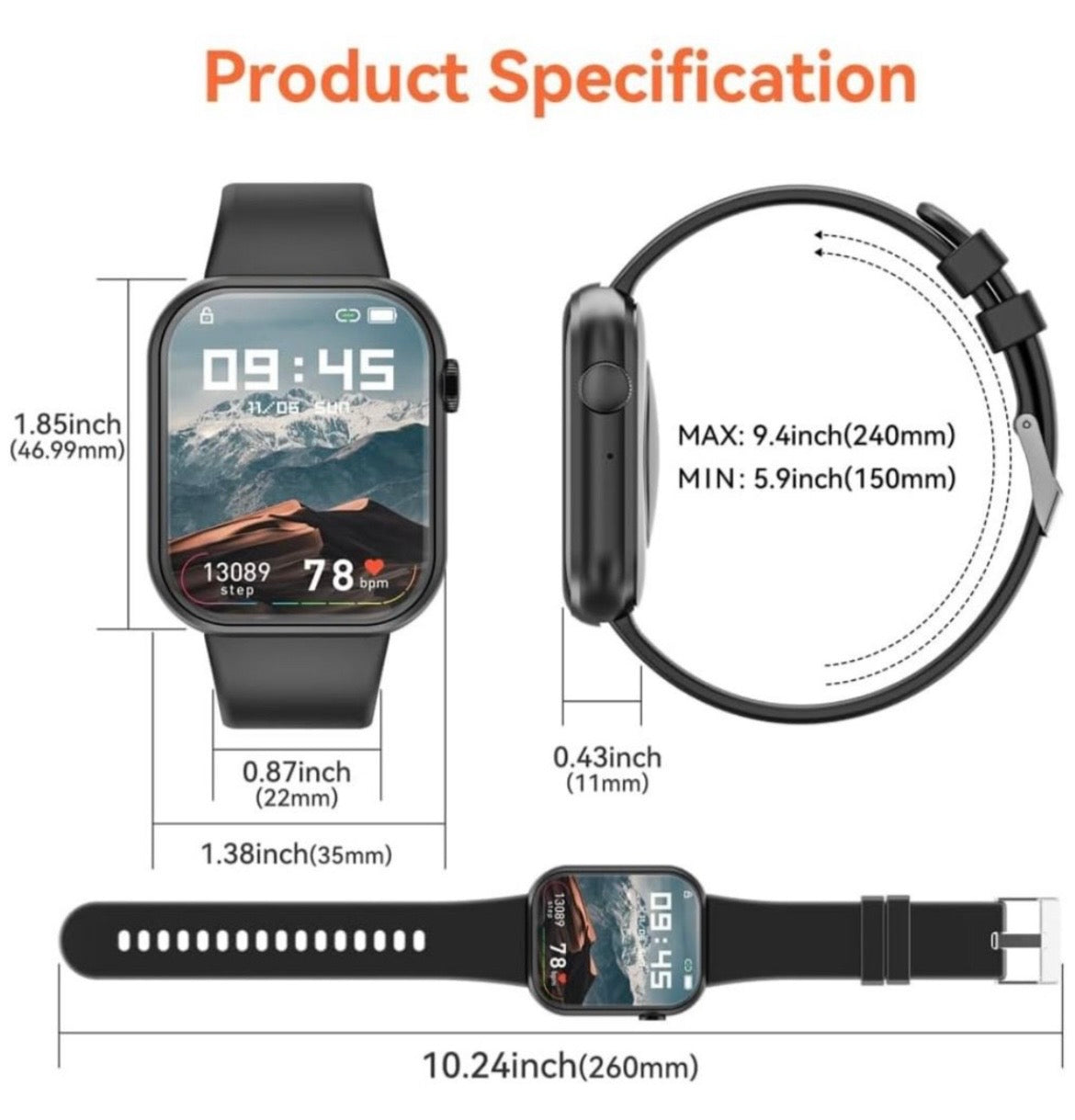 Sport Smartwatch with Fitness Tracker & Call Function - Waterproof