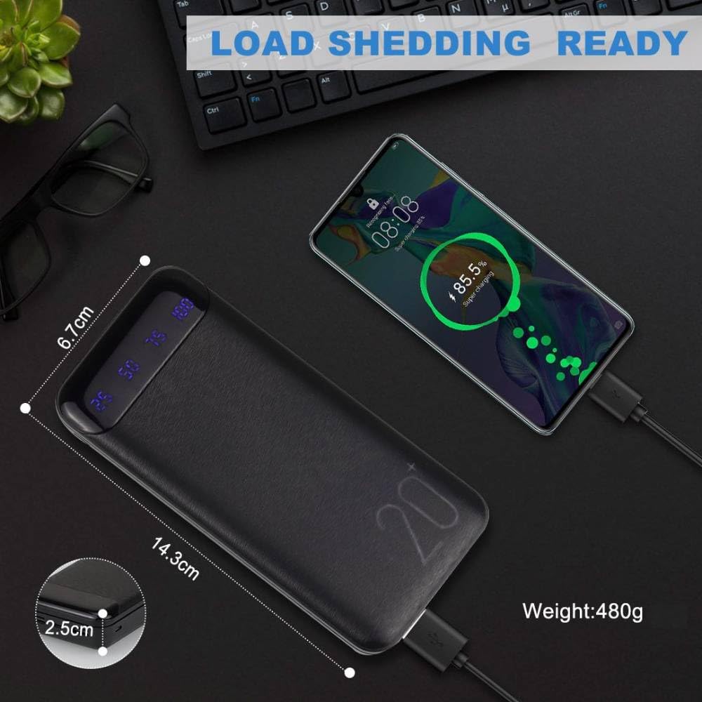 20,000mAh Portable Power Bank - Fast Charging, Dual USB