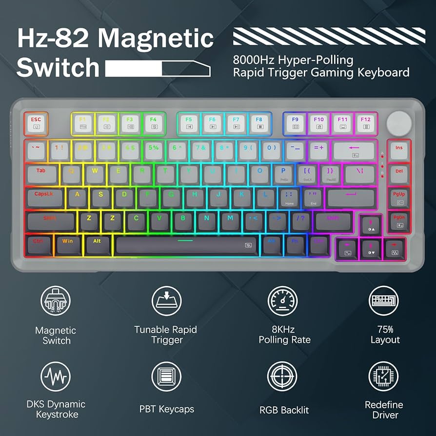 Rapid Trigger Mechanical Gaming Keyboard - RGB, 82-Key, Bluetooth &amp; USB