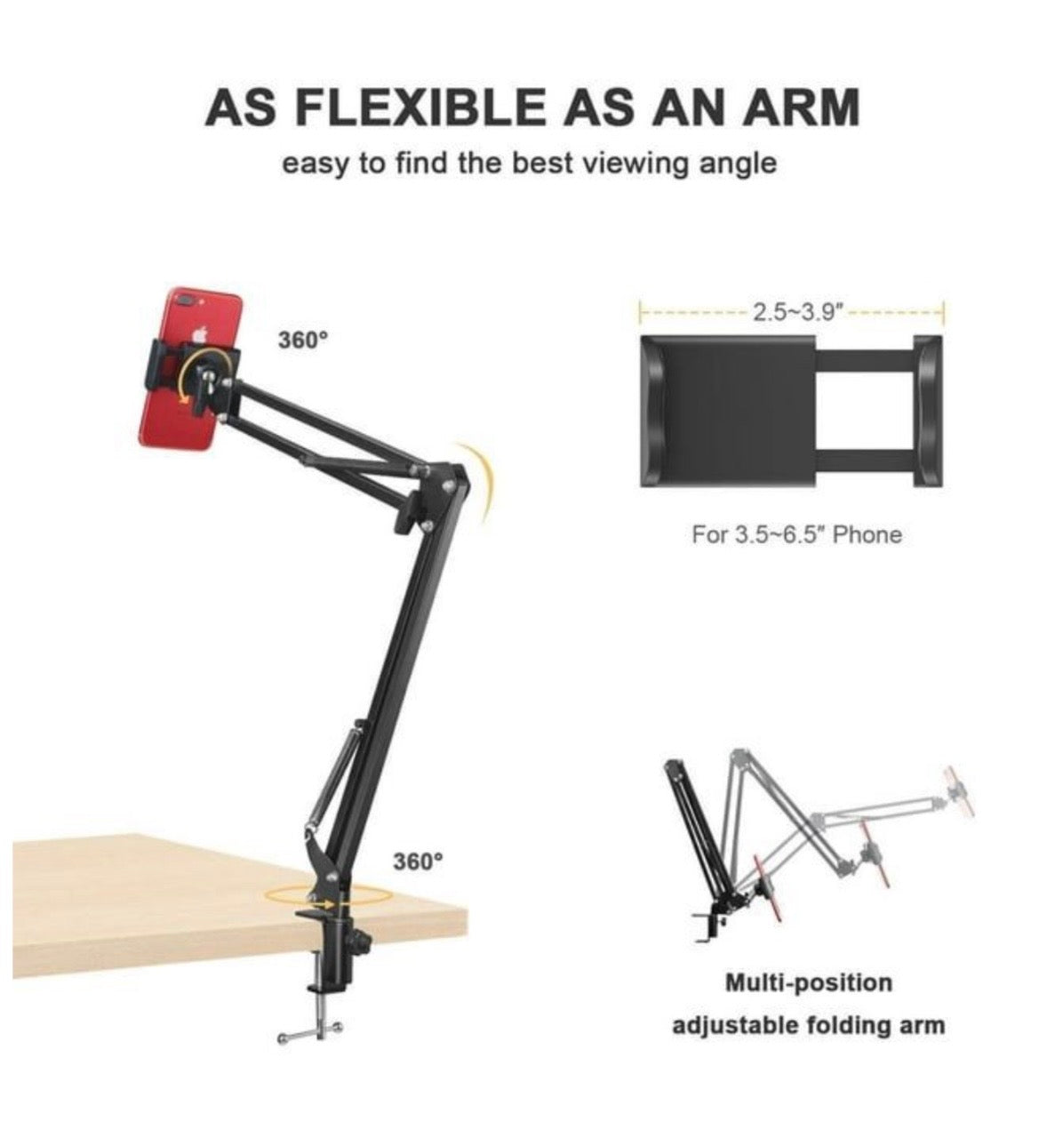 Heavy-Duty Flexible Phone Holder Stand - Bed, Desk & Sofa Mount