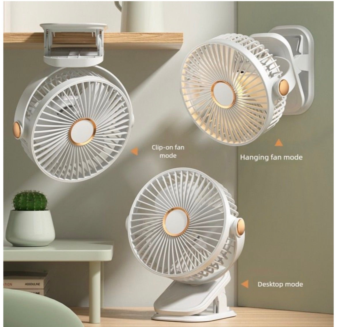 Rechargeable Clip-On Desk Fan - 3 Speed, USB Powered