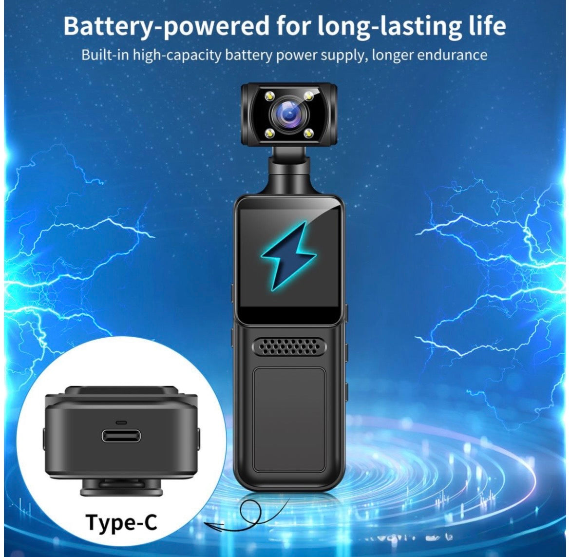 4K Handheld Action Camera with Clip-On Mount & Backpack Strap