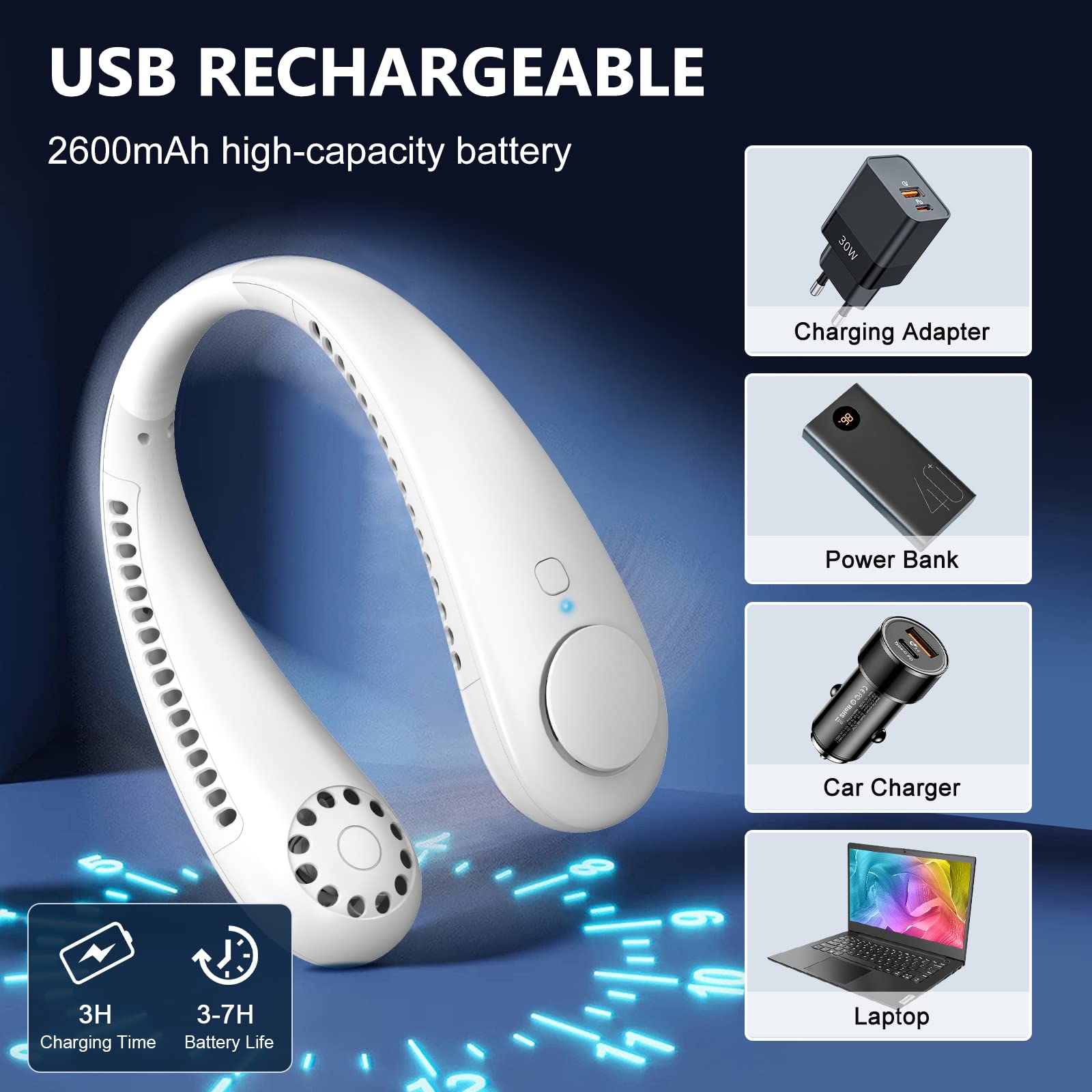 Portable Bladeless Neck Fan - Rechargeable, Hands-Free Cooling