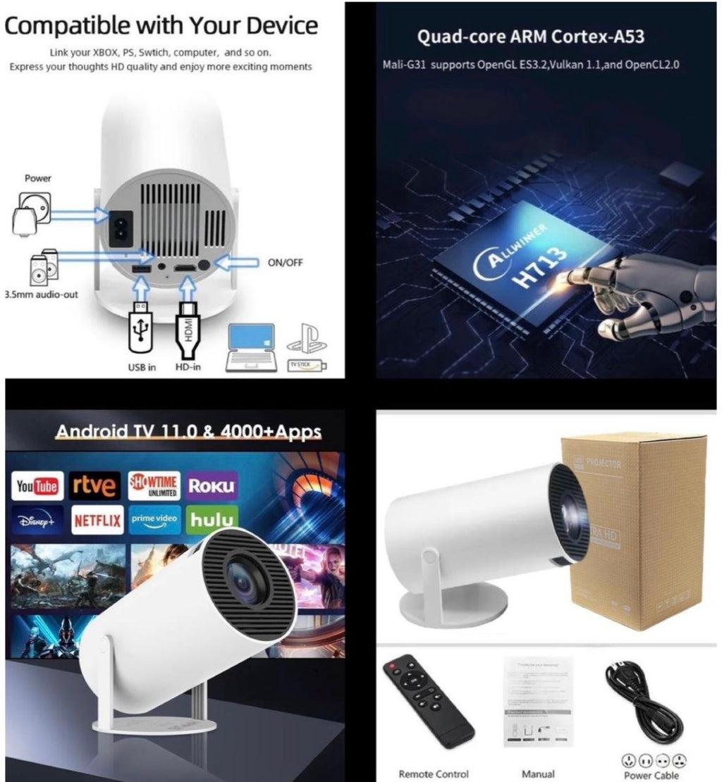 4K Ultra HD Mini Projector with Remote Control